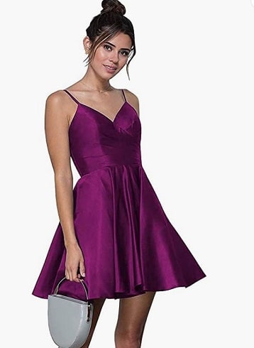 V Neck Purple Homecoming Short Dress