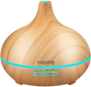 VicTsing Essential Oil Diffuser with 7 color flights in wood grain to reduce stress with aromatherapy and feel better, and sleep better at night