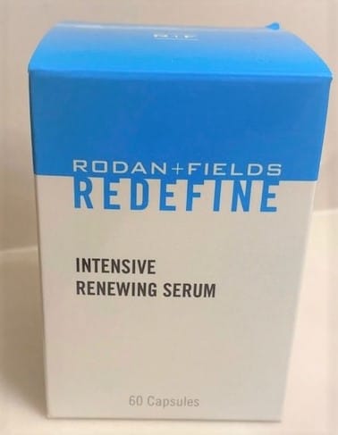 Packaging: Image of the Rodan and Fields Redefine renewing serum packaging and a review of the serum for fuller, firmer skin and fewer wrinkles