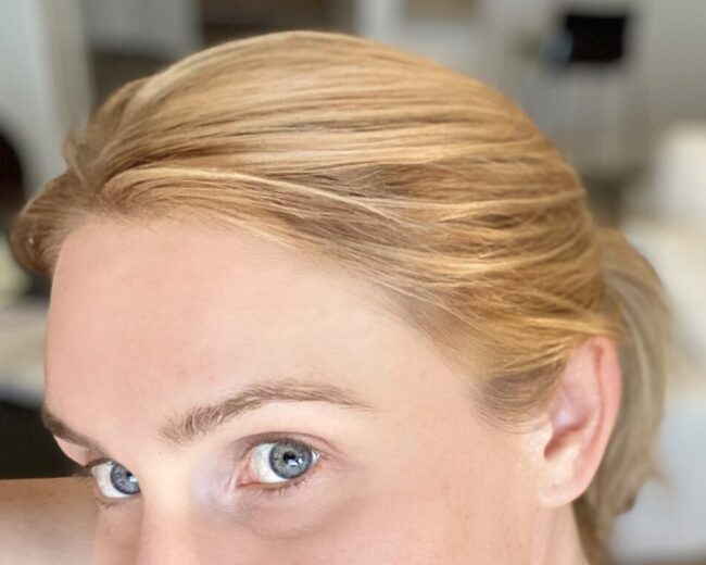 Side view of at-home blonde highlights