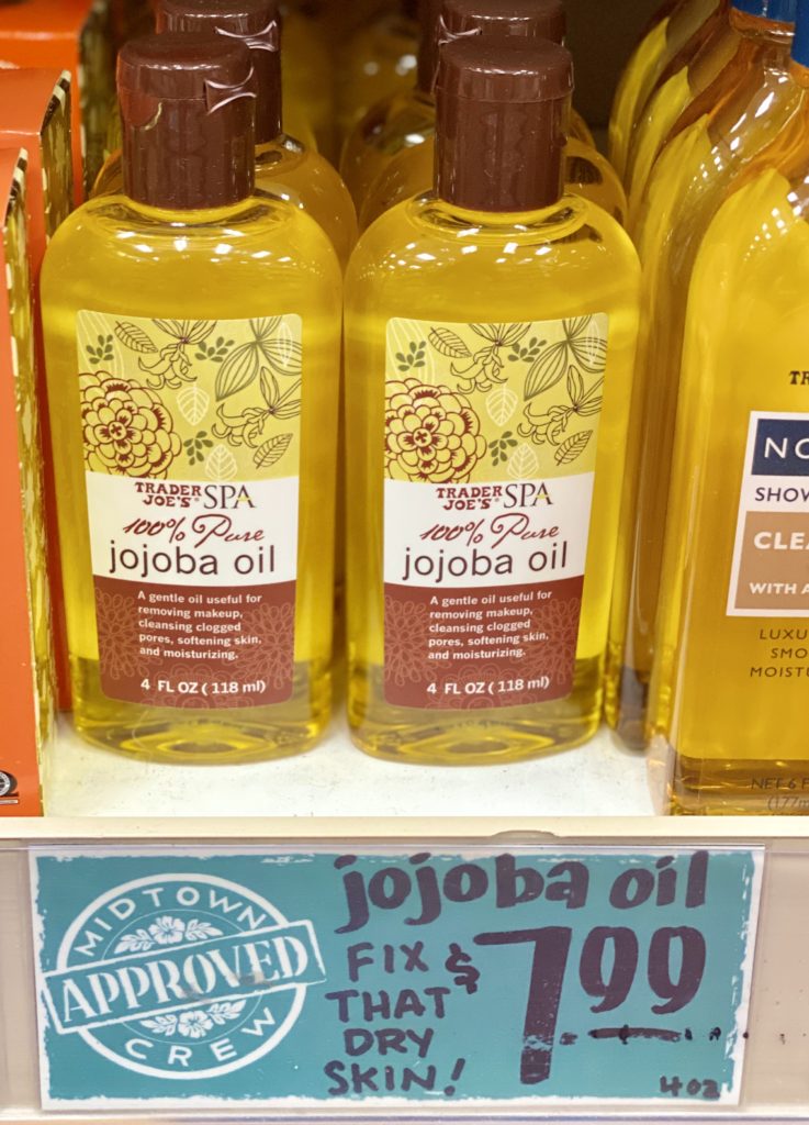 Trader Joe’s 100% Pure Jojoba Oil: Trader Joe’s 100% Pure Jojoba Oil with pure and natural plant extract and jojoba seed oil for removing makeup, cleaning clogged pores, and moisturizing skin as part of a skincare routine