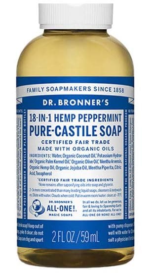 Dr. Bronner's Peppermint Soap to remove makeup easily at home at night
