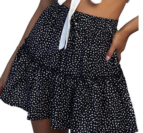 Cheap Girly Skirt with Polka Dots and Ruffles from Amazon for Summer or Fall 2020 with flowers, polka dots, and available in black, white, red, green, orange, and pink