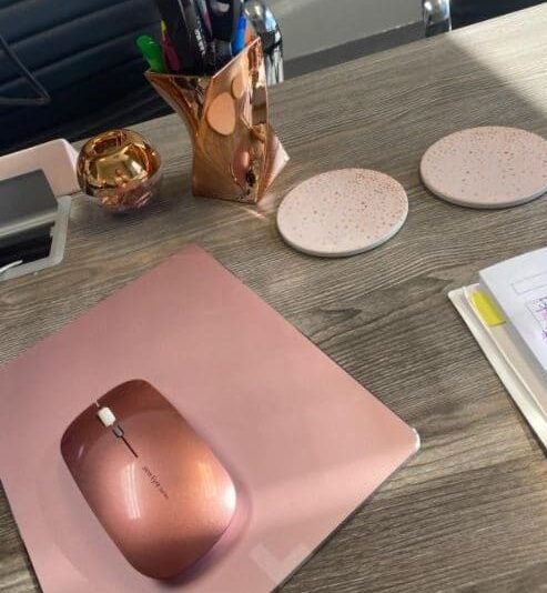 home office idea for her on a budget is rose gold and white coasters