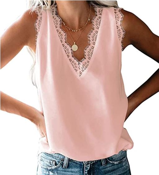 girly pink v neck lace top and blouse on Amazon