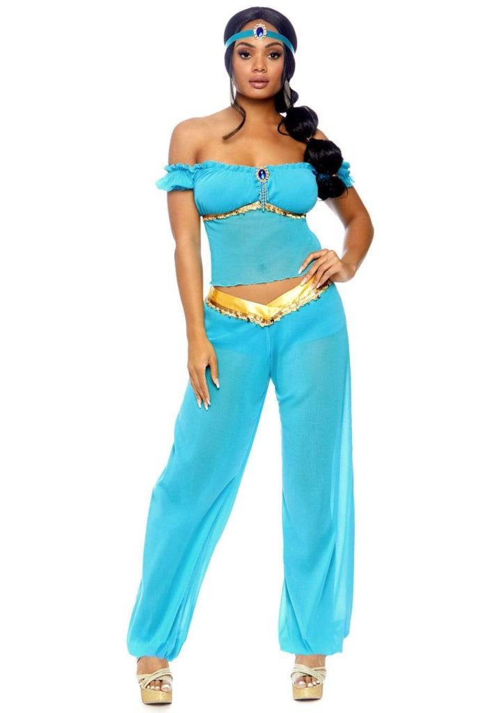 sexy Arabian princess Halloween costume with pants for women with face mask and with COVID mask as a Halloween costume idea 2020 by Very Easy Makeup
