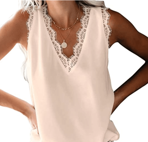 fall wedding guest blouse and top by Tiksawon on Amazon for a sexy, v-neck, strappy cami tank top and blouse to wear with a long, skirt for a fall wedding