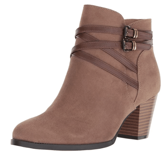 Affordable, cheap brown booties with straps and medium heel by Women's Jezebel Ankle Bootie Boot for a brown, affordable, cheap short ankle bootie for fall