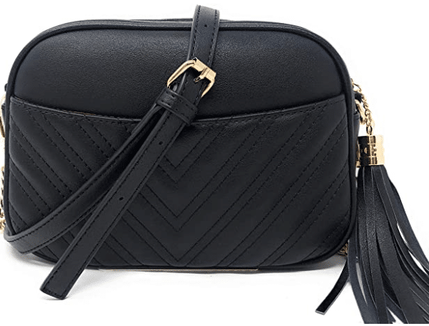 Lola Mae quilted crossbody bag and shoulder purse in black similar to a Valentino purse