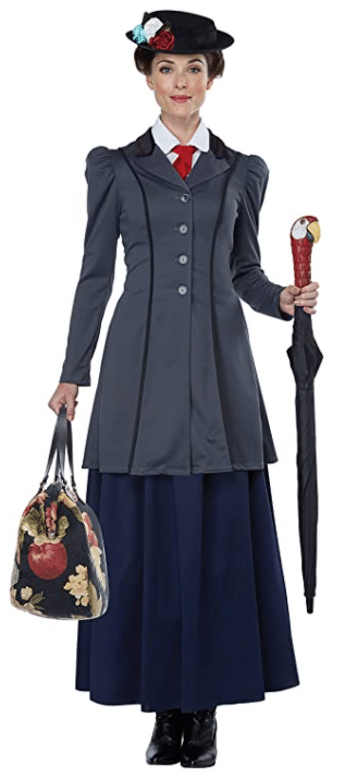 Mary Poppins Halloween costume with grey skirt and hat