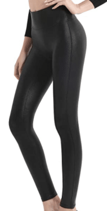 Spanx dupe look-a-like faux leather leggings with high waist in black from Amazon
