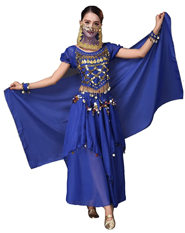 Belly dancer Halloween costume for women with face mask and with COVID mask as a Halloween costume idea 2020 by Very Easy Makeup
