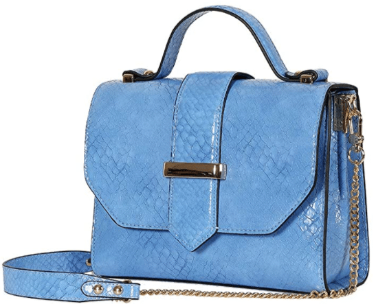 blue cross body purse with magnetic snap and snake, faux leather purse for fall on Amazon