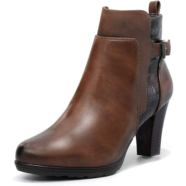 brown mysoft zipper booties to wear with skirts with buckle strap