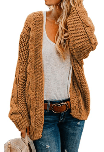 chunky, oversized yellow cardigan and sweater for fall to pair with leggings or jeans