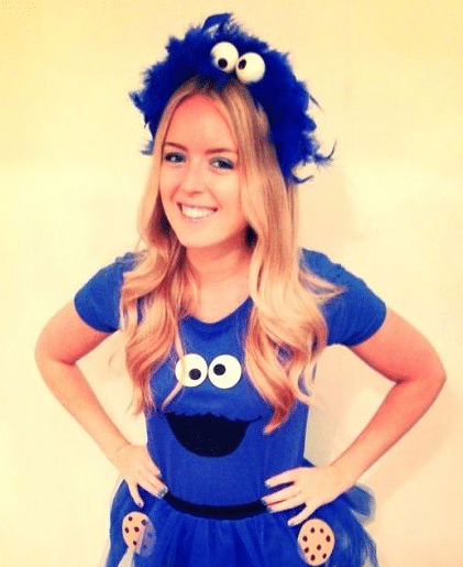cookie monster costume idea for her with blue feather boa and eyes for the headpiece
