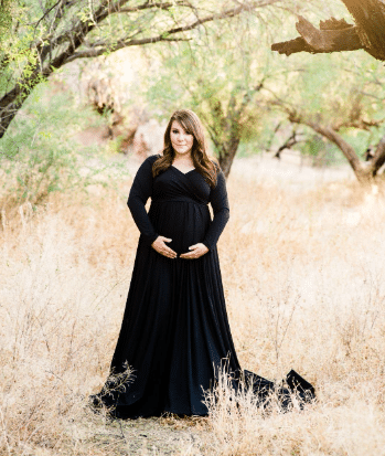 Fall maternity outdoor photoshoot dress in black