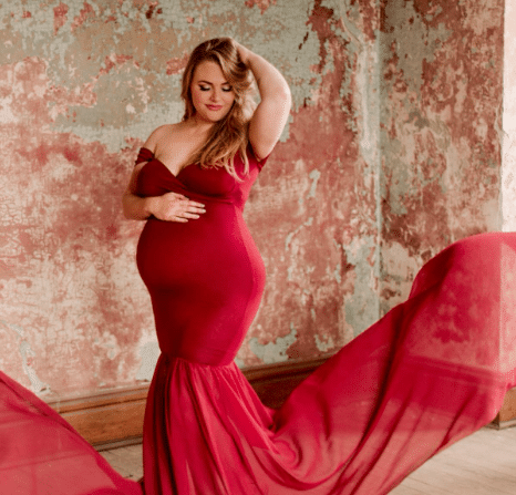 fall mermaid skirt maternity dress in red