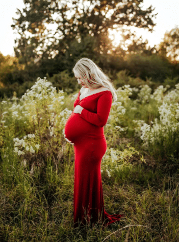 fall off the shoulder dress maternity photoshoot dress in red