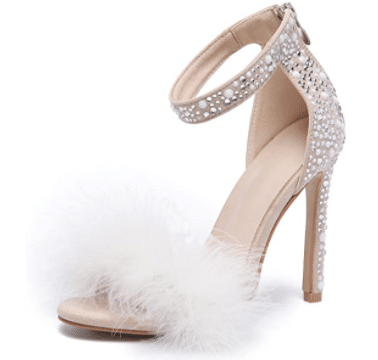 Sparkly wedding high Heels with Feather for Cosplay