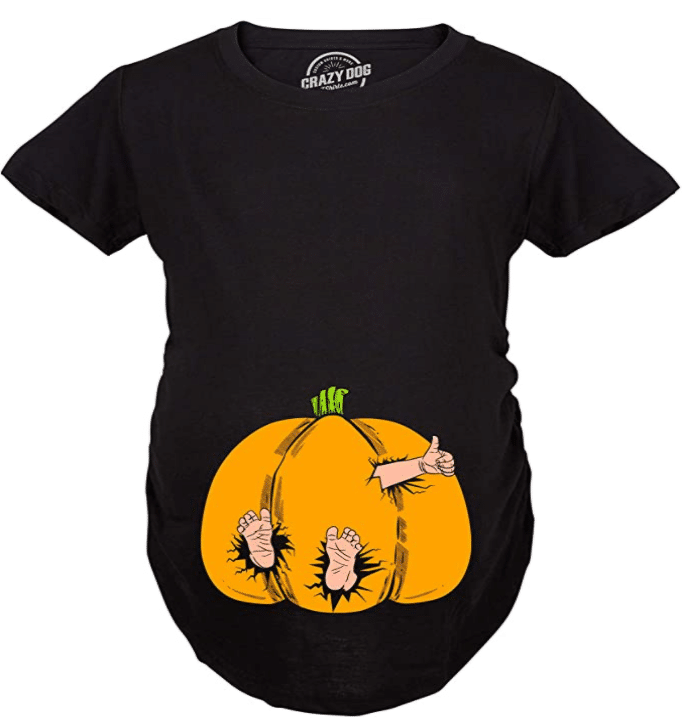 funny Maternity Pumpkin Baby Pregnancy T-shirt Cute Fall Halloween Jack O Lantern Tee for Halloween and maternity costume ideas