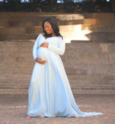 light blue maternity photo shoot dress for spring outside pictures - Saslax Maternity Off Shoulders Half Circle Gown for Baby Shower Photo Props Dress