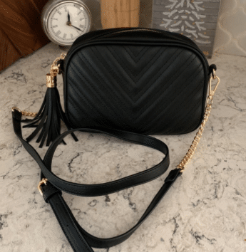 medium size black purse with gold chain for fall Stitch Fix outfit that is a Valentino knock off purse