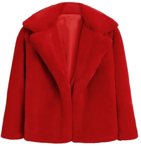 red faux fur coat and red jacket to copy and buy the look of the model in the ad for Stitch Fix fall 2020 fashion outfits and Stitch Fix fall 2020 outfit ideas