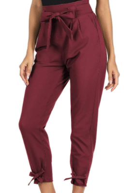 red high waist umpire pencil pants with bow-knot pockets for work or going out and fall outfits
