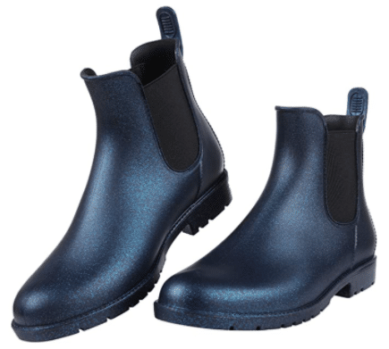 shiny black short waterproof ankle Chelsea rain boots by Asgard on Amazon