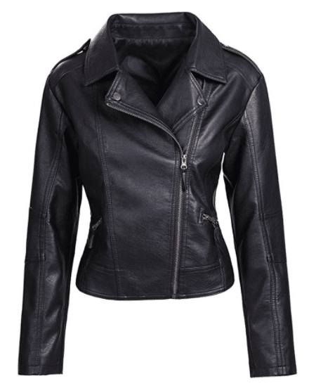 short, leather faux leather biker moto jacket with zippers to copy the leather jacket on ad with Stitch Fix model for fall fashion outfits and Stitch Fix fall outfit ideas