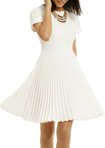 simple, white, short wedding dress or engagement photo dress with pleats from Amazon and recommended by Very Easy Makeup