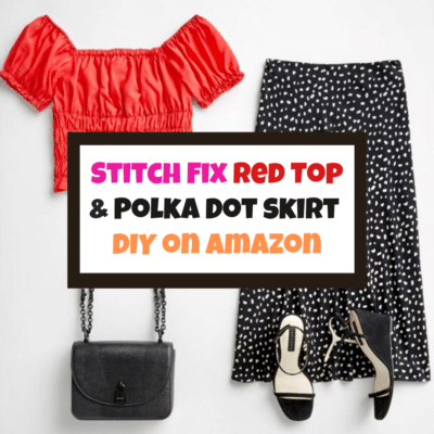 Stitch Fix summer and fall 2020 outfit DIY and copy online with the red crop top, the black and white polka dot long skirt, and the black open toed heels to copy on Amazon online from Very Easy Makeup