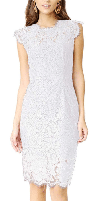 white lace cocktail dress for engagement photo shoot or simple, short wedding dress