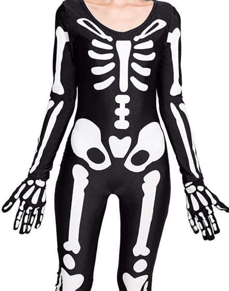 Easy skeleton Halloween costume for women with face mask and with COVID mask as a Halloween costume idea 2020 by Very Easy Makeup