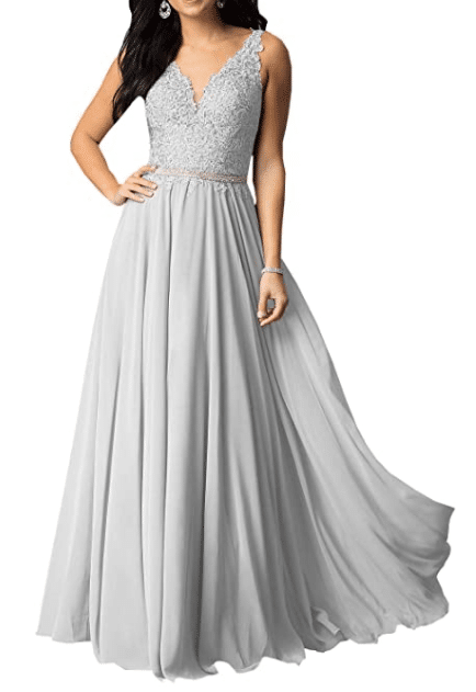 A-line light grey-gray formal evening gown with beading for Fleur Delacour Yule Gown Dress in Harry Potter for sale