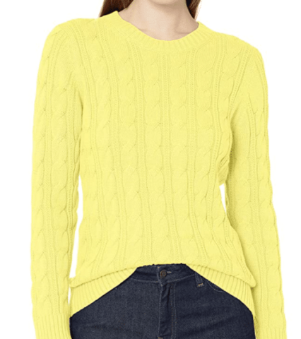 Amazon Essentials yellow crewneck sweater for fall outfits with ribbing