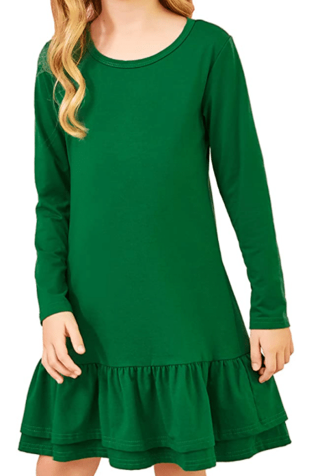 Casual Green Fall Dress for Girls with Ruffles
