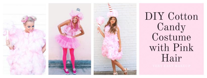 DIY Cotton Candy Halloween costume for adults and women with pink hair by Very Easy Makeup