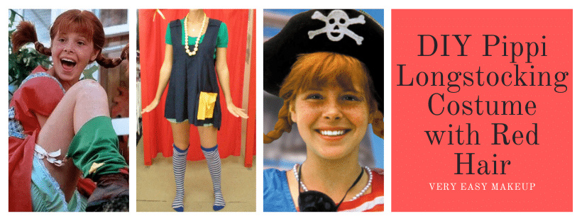 DIY Pippi Longstocking Halloween costume with red hair for adult women