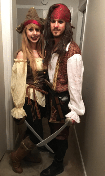 Disney Jack Sparrow Halloween costume for men and Disney Halloween couples costume with drinking and alcohol theme