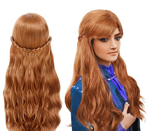 Disney Queen Anna brown and red wig with small braid and wavy hair