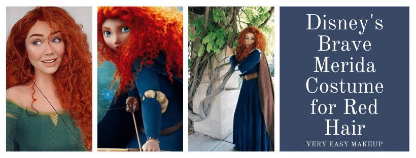 Disney's Brave Halloween or cosplay costume DIY for women and adults to dress up as Merida with red and orange curly hair including plus size Merida costume for Disney by Very Easy Makeup