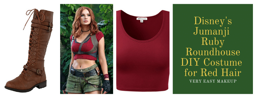 Disney's Jumanji Ruby Roundhouse DIY Halloween costume idea for women with red hair by Very Easy Makeup and red hair cosplay costume idea_Ruby Roundhouse DIY
