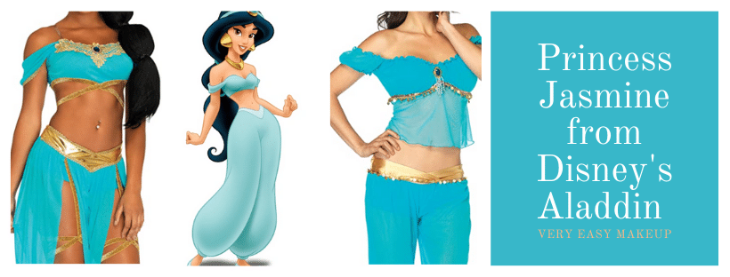 Disney's Princess Jasmine costume, Disney Jasmine outfit from Aladdin, and Disney's Jasmine Halloween costume for adults and women by Very Easy Makeup
