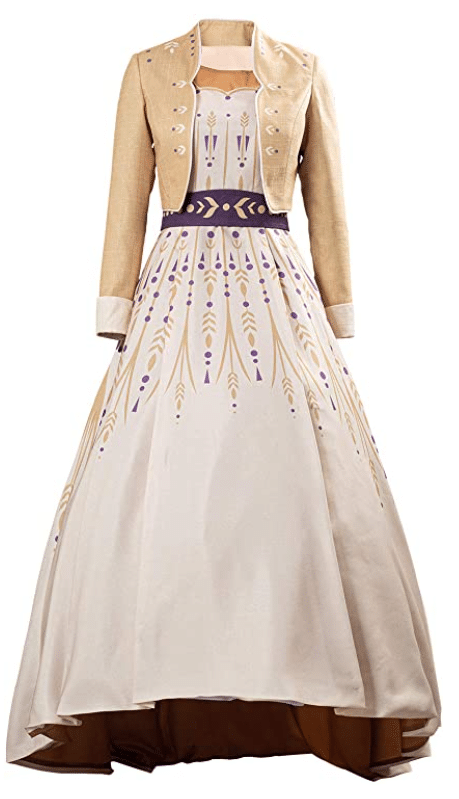 Disney's Queen Anna Frozen 2 authentic light tan dress for adults and women from Act 1 in Frozen 2 for cosplay and Halloween