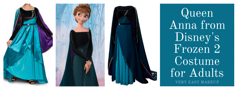Frozen 2 Disney costume for Queen Anna for adults with blue and green dress and dark green cape