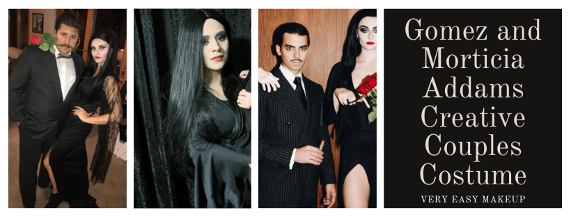 Gomez and Morticia Addams creative couples costume idea and DIY unique costumes for couples for Halloween and cosplay by Very Easy Makeup