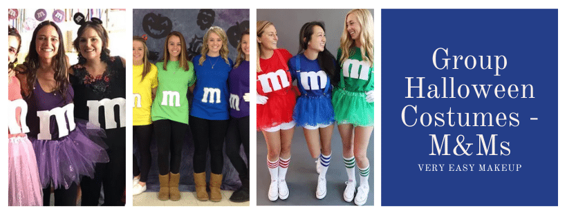 M&Ms easy DIY group Halloween costume idea by Very Easy Makeup for work and for school teachers to dress up for Halloween theme