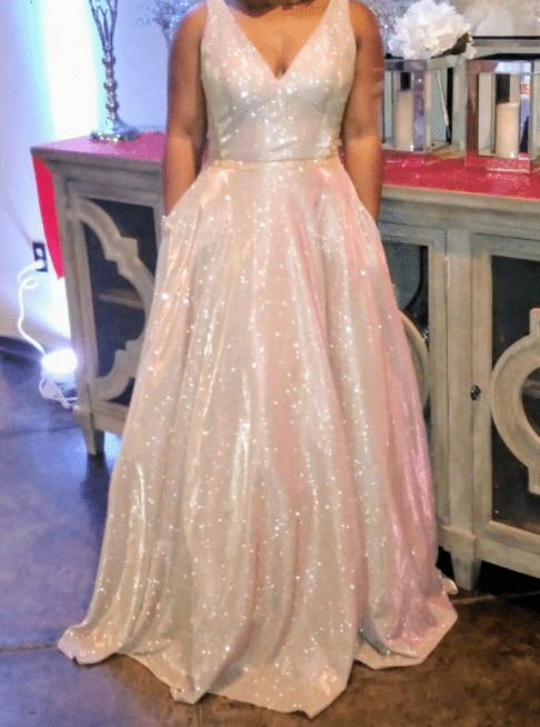 Princess themed ball gown with sparkles and sexy v-neck online from Amazon